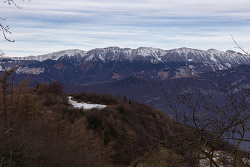 veneto lessini mountains highland, first snowfall on the mountains