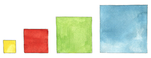 Set of Four Watercolor Square Isolated on White Background.