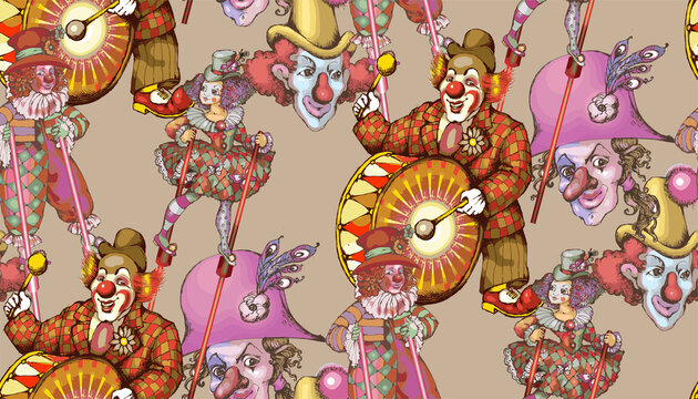 Pattern dedicated to vintage circus. Suitable for fabric, wrapping paper, oilcloth and more.