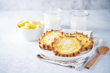 Rye pies with potatoes, Russian and Finnish cuisine. Karelian Pirakka