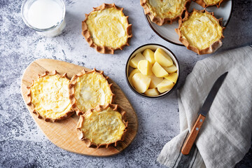 Rye pies with potatoes, Russian and Finnish cuisine. Karelian Pirakka