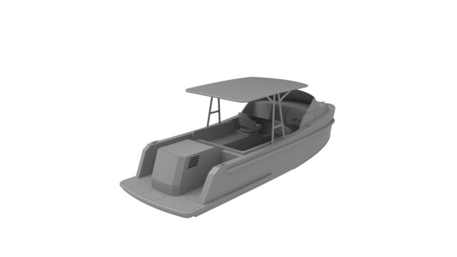 3D Rendering Of A Small Leisure Motor Boat Yacht Isolated In A White Studio Background