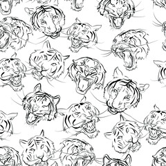 tiger head line vector, pattern textile