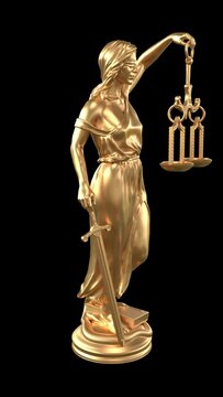 Femida bronze statue rotating - 3d render looped with alpha channel. 