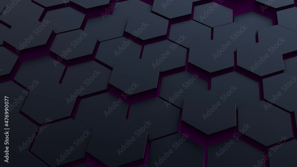 Poster abstract technology black grid waving randomly with polygons that illuminate purple. dark colored mi