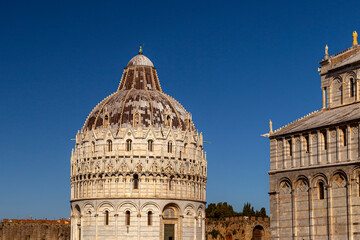 leaning tower of Pisa , beautiful landscape with old historical buildings in Italy 