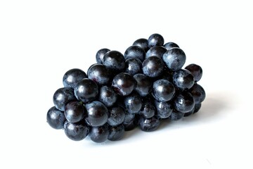 Large bunch of black grapes close-up isolated on white background