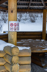 prohibitive sign on the gazebo in the winter park