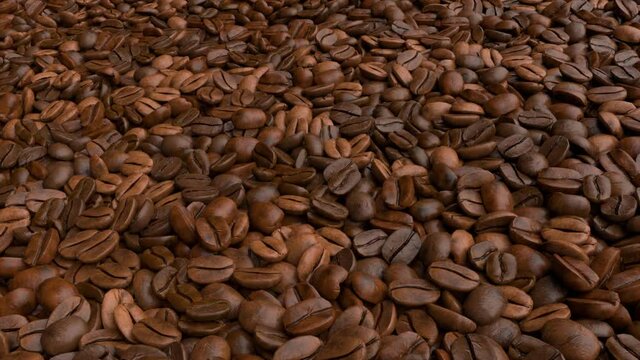 Flying over the coffee beans - 3d render looped.
