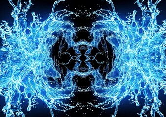 青い水しぶきが渦巻く抽象的な背景