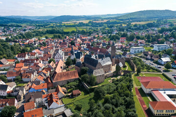 Fototapeta na wymiar Aerial view, Steinau an der Strasse and Steinau Castle, Hesse, Germany,