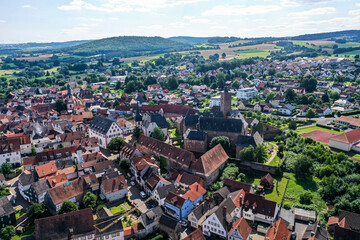 Aerial view, Steinau an der Strasse and Steinau Castle, Hesse, Germany,