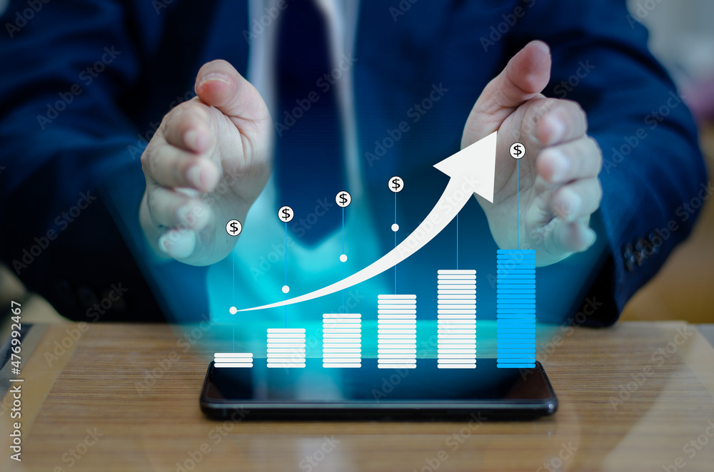 Aufkleber graph of financial growth global communications binary smart phones and world internet