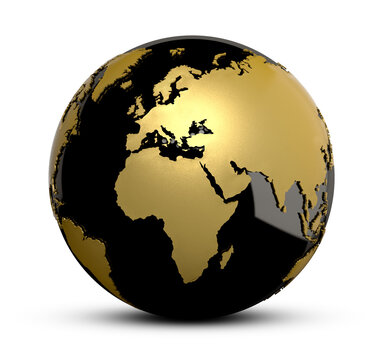 golden and black globe isolated on white background. 3d illustration.