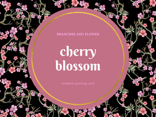 Gift card with сherry blossoms Invitation template greeting illustration