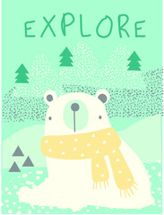 Polar bear themed vector can be used for baby t-shirt print, fashion print design, kids wear, baby shower, bedding set, wallpaper, celebration, greeting cards and invitation.