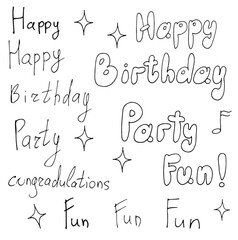 a set of vector graphic elements inscriptions, fonts, happy birthday
