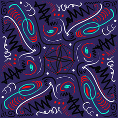 Colorful ornament. Circular ornament. Vector illustration. Illustration in doodle style. Poster for interior decor. Festive texture for printing on textiles and printing.