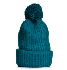 Green warm hat on white background isolation