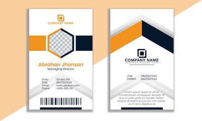 Yellow dark blue and white professional creative abstract shapes id card design template