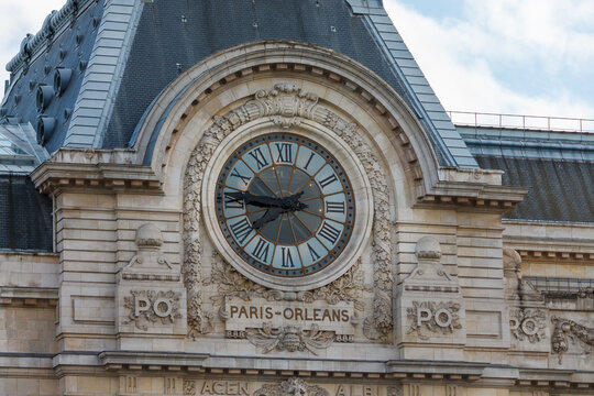 view of wall clock in D'Orsay Museum. D'Orsay is a museum in Paris, France, on the Left Bank of the Seine.