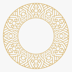 Circular decorative gold frame.