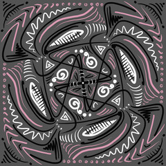 Obraz premium Colorful ornament. Circular ornament. Vector illustration. Illustration in doodle style. Poster for interior decor. Festive texture for printing on textiles and printing.