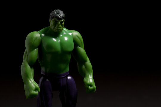 Moscow, Russia - December 26, 2021: Plastic figure of Incredible Hulk, the character from Marvel universe.