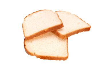 two slices of wheat bread isolated on white background. side view