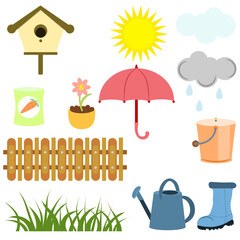 set of elements of spring garden svg vector illustration