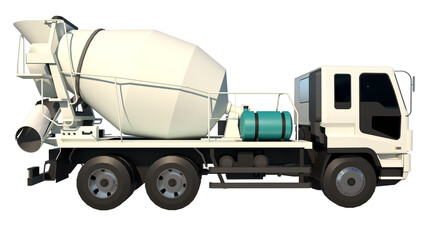 Concrete Truck Mixer 1- lateral view white background 3D Rendering Ilustracion 3D	