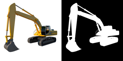 Hydraulic excavator 1- Perspective F view white background alpha png 3D Rendering Ilustracion 3D	