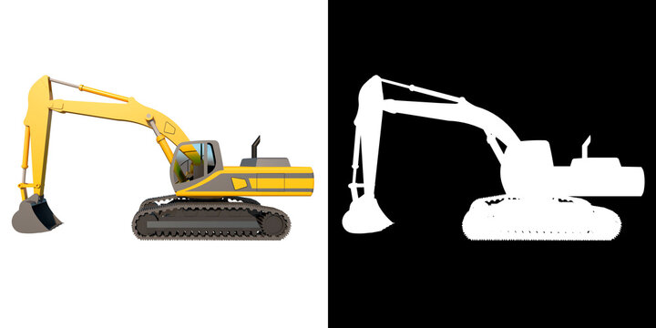 Hydraulic Excavator 1- Lateral View White Background Alpha Png 3D Rendering Ilustracion 3D	