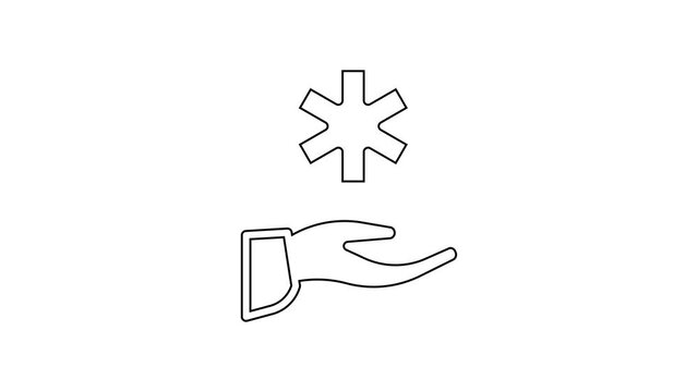 Black line Cross hospital medical icon isolated on white background. First aid. Diagnostics symbol. Medicine and pharmacy sign. 4K Video motion graphic animation