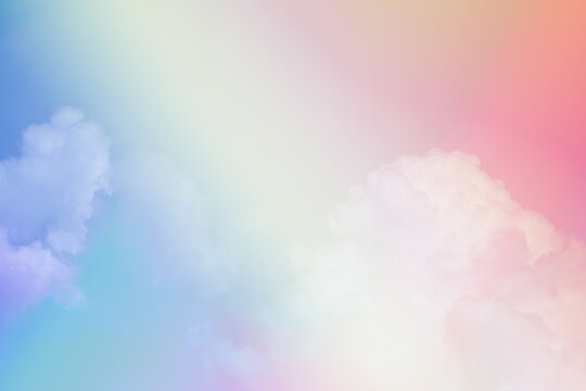 beauty sweet pastel red yellow  colorful with fluffy clouds on sky. multi color rainbow image. abstract fantasy growing light