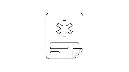 Black line Medical clipboard with clinical record icon isolated on white background. Prescription, medical check marks report. 4K Video motion graphic animation