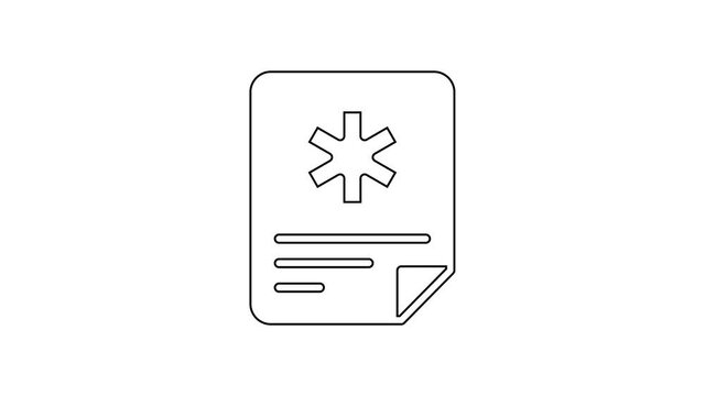 Black line Medical clipboard with clinical record icon isolated on white background. Prescription, medical check marks report. 4K Video motion graphic animation