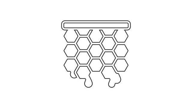 Black line Honeycomb icon isolated on white background. Honey cells symbol. Sweet natural food. 4K Video motion graphic animation