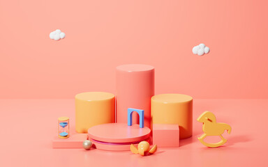 Empty stage in a cartoon room, 3d rendering.