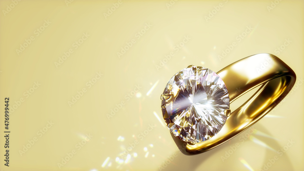Aufkleber engagement ring with diamond on festal backdrop with empty place - abstract 3d rendering