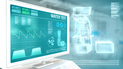 water test in hi-tech hospital room , creative industrial 3D illustration