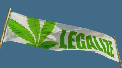 Legalize transparent flag on blue sky bg, isolated - object 3D illustration