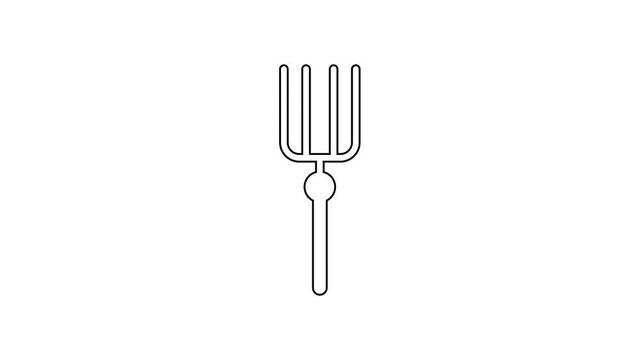 Black line Garden pitchfork icon isolated on white background. Garden fork sign. Tool for horticulture, agriculture, farming. 4K Video motion graphic animation
