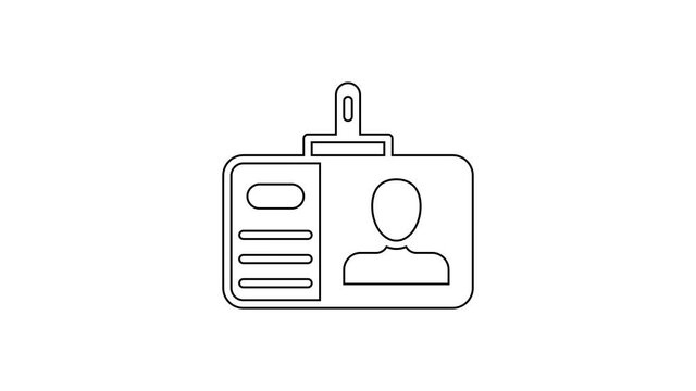 Black line Identification badge icon isolated on white background. It can be used for presentation, identity of the company, advertising. 4K Video motion graphic animation