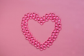 Valentine's day concept. Heart of beads in the shape of a pink heart.