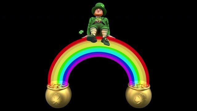 Leprechaun on the rainbow - 3d render looped with alpha channel.