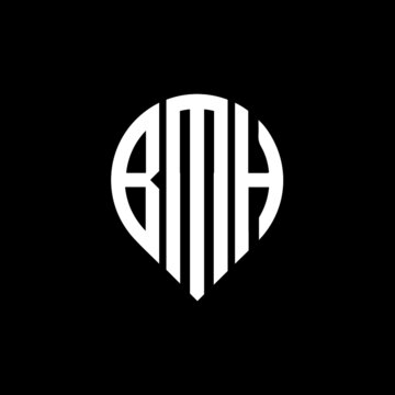 BMH letter logo design on black background. 
BMH circle letter logo design with ellipse shape.
BMH creative initials letter logo concept.BMH logo vector. 