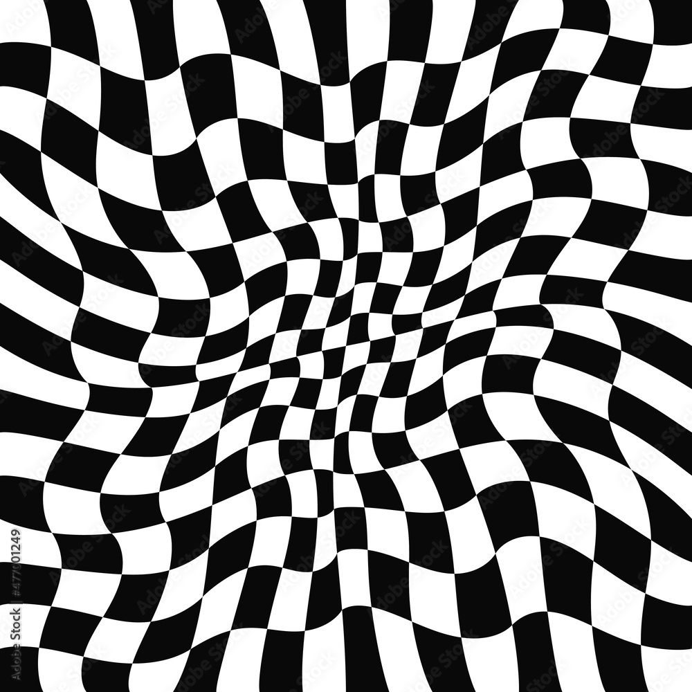 Poster Curved checkerboard, or flag canvas. Checkers can be seamless, repeating the bulge of the pattern.