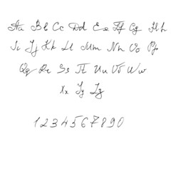 English script font. Uppercase and lowercase letters.	