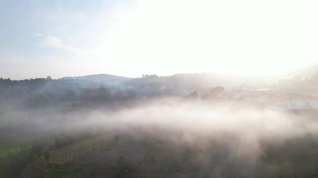 DRONE AERIAL FOOTAGE - Smoke caused by incineration. Burning agricultural waste, the easiest way to reduce or eliminate the volume of combustible materials produced by agricultural activities. 